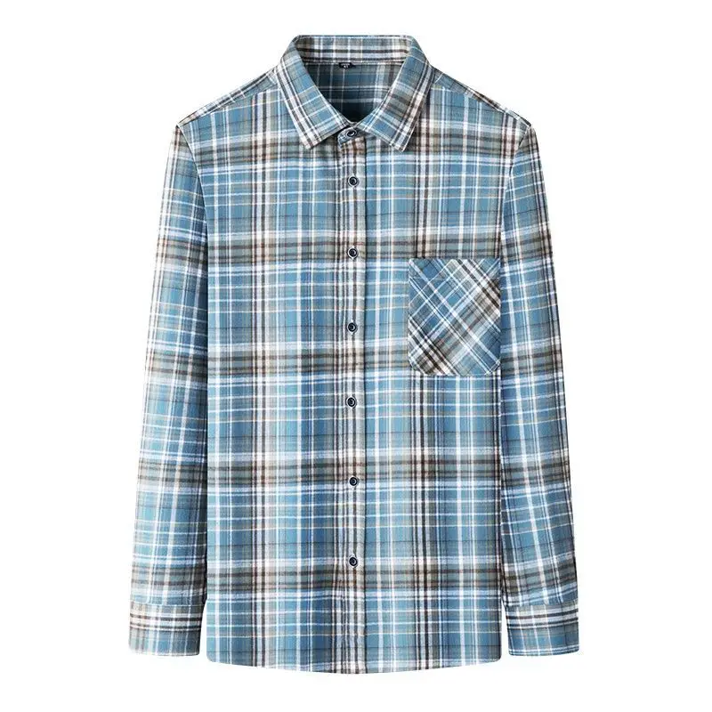 Size 11XL 10XL 9XL Fashion Flannel Plaid Shirts For Mens Long Sleeve Cotton Casual Soft Standard-Fit Male Shirt Blouse Clothing