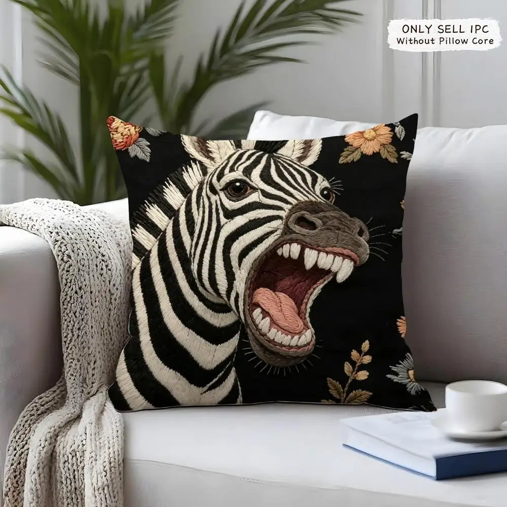 2D Scream Funny Animals Kissenbezug, kurzer Plüsch, doppelseitiger Druck, quadratische Kissenbezüge, Sofa-Kissen, Heimkissen-Dekoration – Detail 6