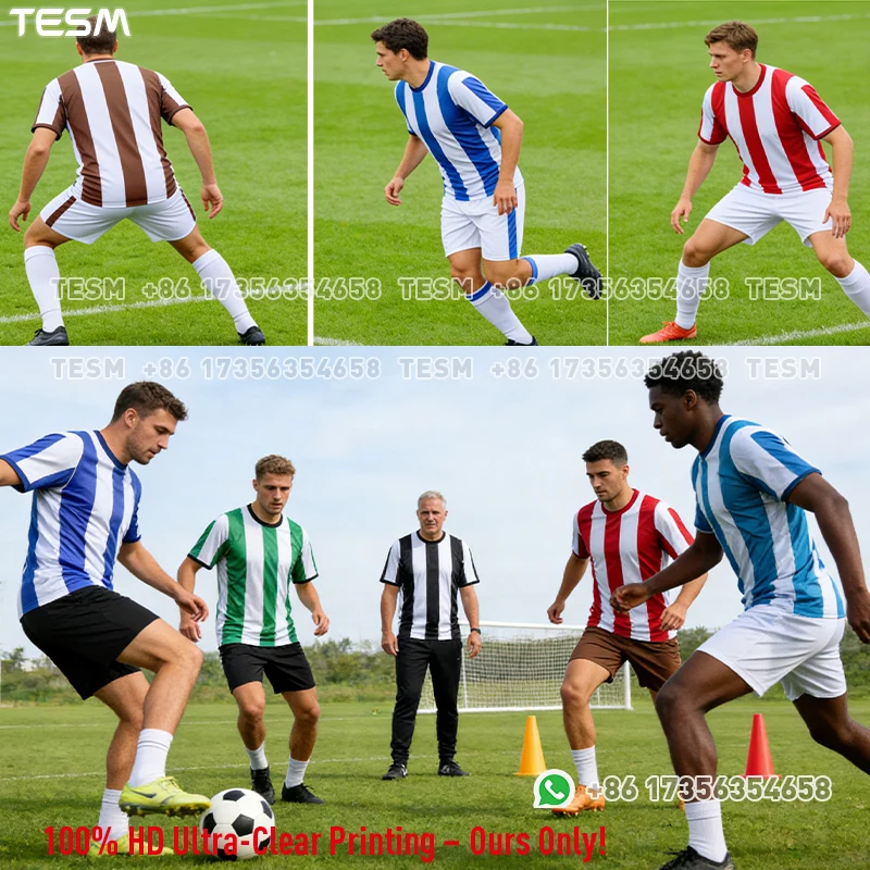 

Футбольная футболка TESM с дышащей тканью и полосками, 3D-печать, для мужчин, детей, тренеров и судей, для тренировок и матчей