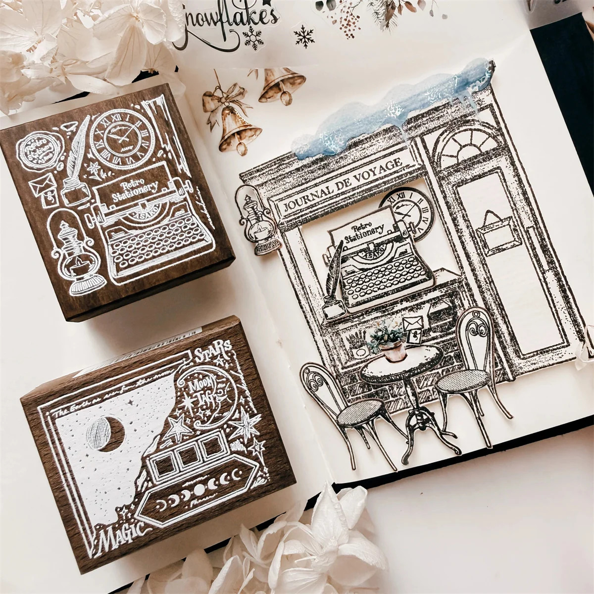 

Journal Pages Vintage Retro Stationery Moon Stars Rubber Stamp for DIY Scrapbooking Photo Album Card Making