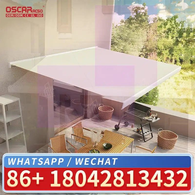 Outdoor Motorized  Full Cassette Design Folding Roof with LED Light for Patio Garden Balcony Retractable Awning