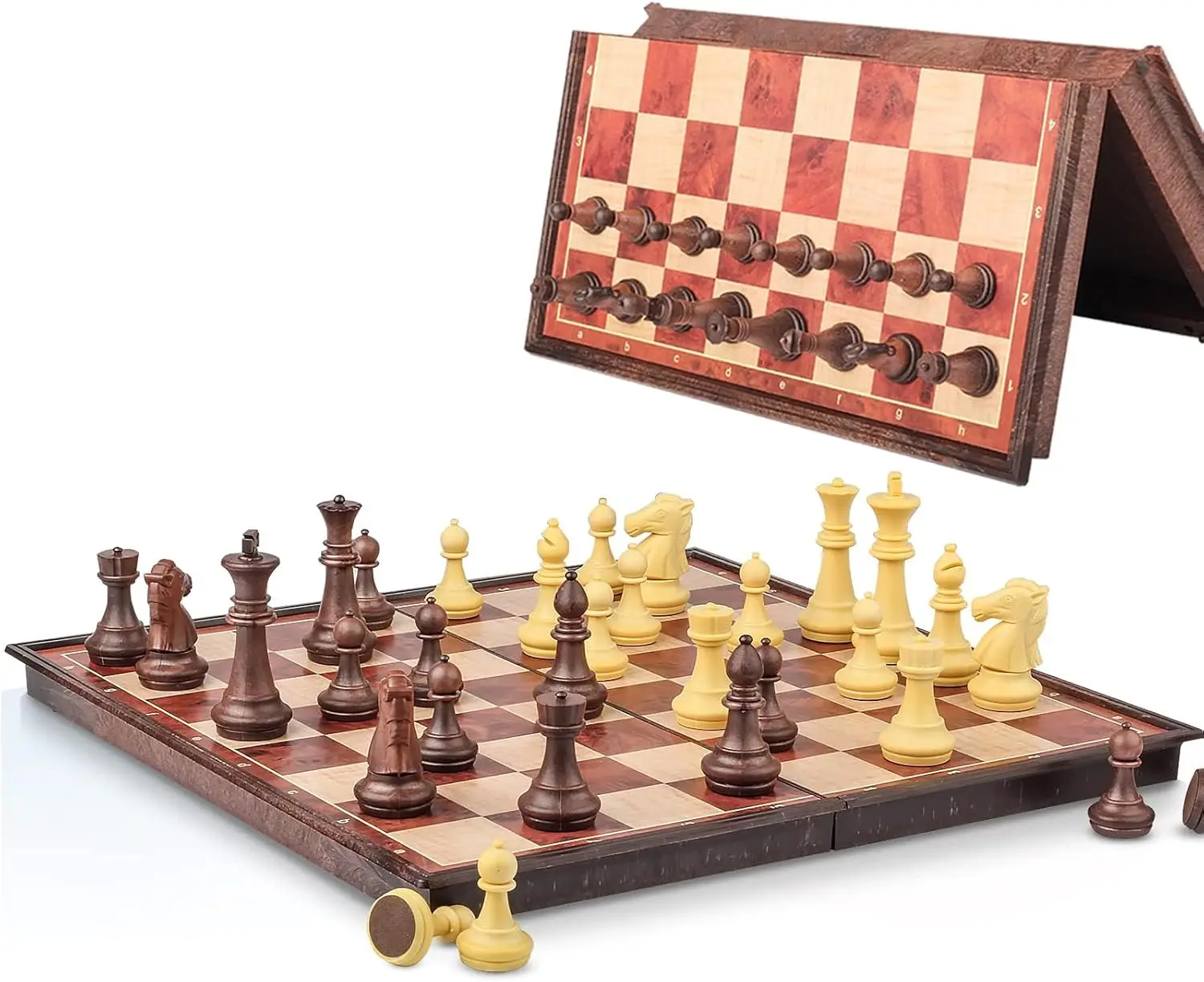 

Magnetic Travel Chess Set, 8' Folding Wooden-Style Board, Portable Pocket Game for Adults & Kids