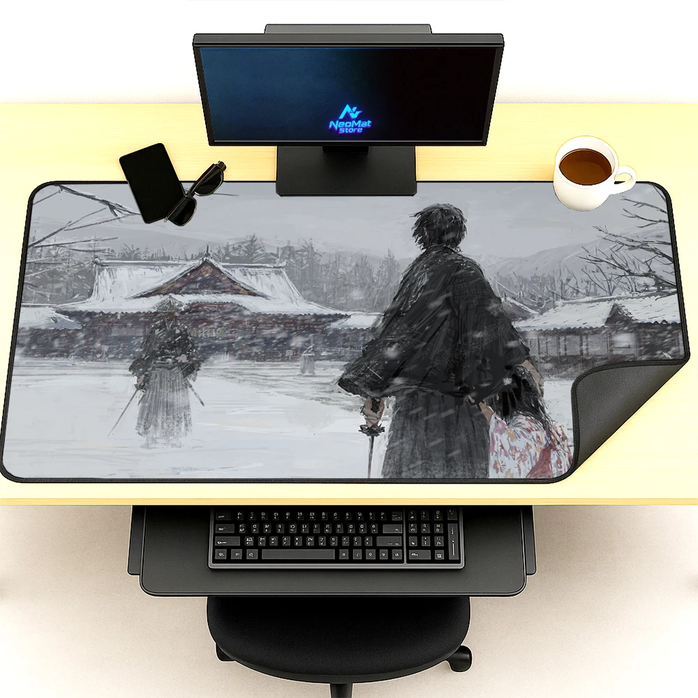 Samurai Mouse Pad Keyboard Mat 1400x600mm Snow Temple Computer Accessories Office Desk Decor Nonslip Premium Thick Study