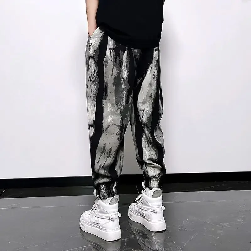 Men Clothing Spring Summer 2024 Chinese Style Men\'s Ice Silk Pants Thin National Fashion Printed Sports Pants Baggy Pants Homme