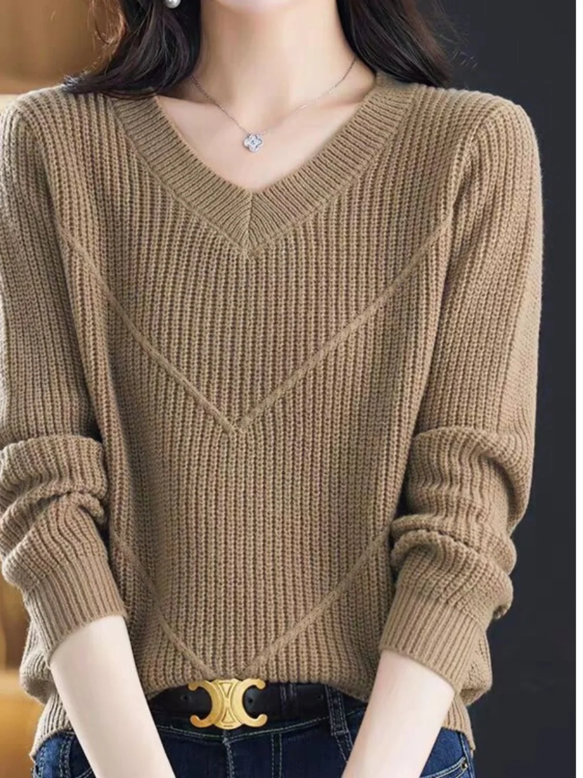 Suéter de lã de malha anti-envelhecimento V-Ne pulôver primavera outono inverno mãe Sle Faionable Young Looking Base de fio irt