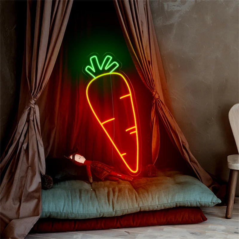 Wanxing Neon Light Radish LED Sign Home Wedding Birthday Party Valentine's Day Bar Hanging Room Wall Decor Glowing Art Atmospher