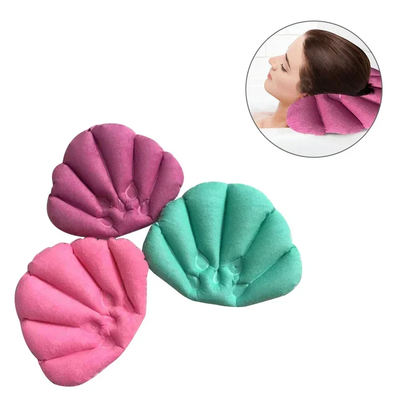 Soft Bathroom Pillow Home Comfortable Spa Inflatable Bath Cups Shell Shaped Neck Bathtub Cushion Bathroom Accessories