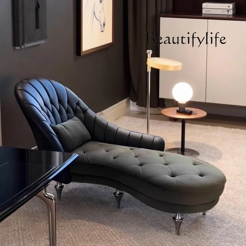 S Italian Leather Cloth Concubine Bedroom Beauty Couch Chair Leisure Living Room Room Leather Flannel Concubine Lounge Chair