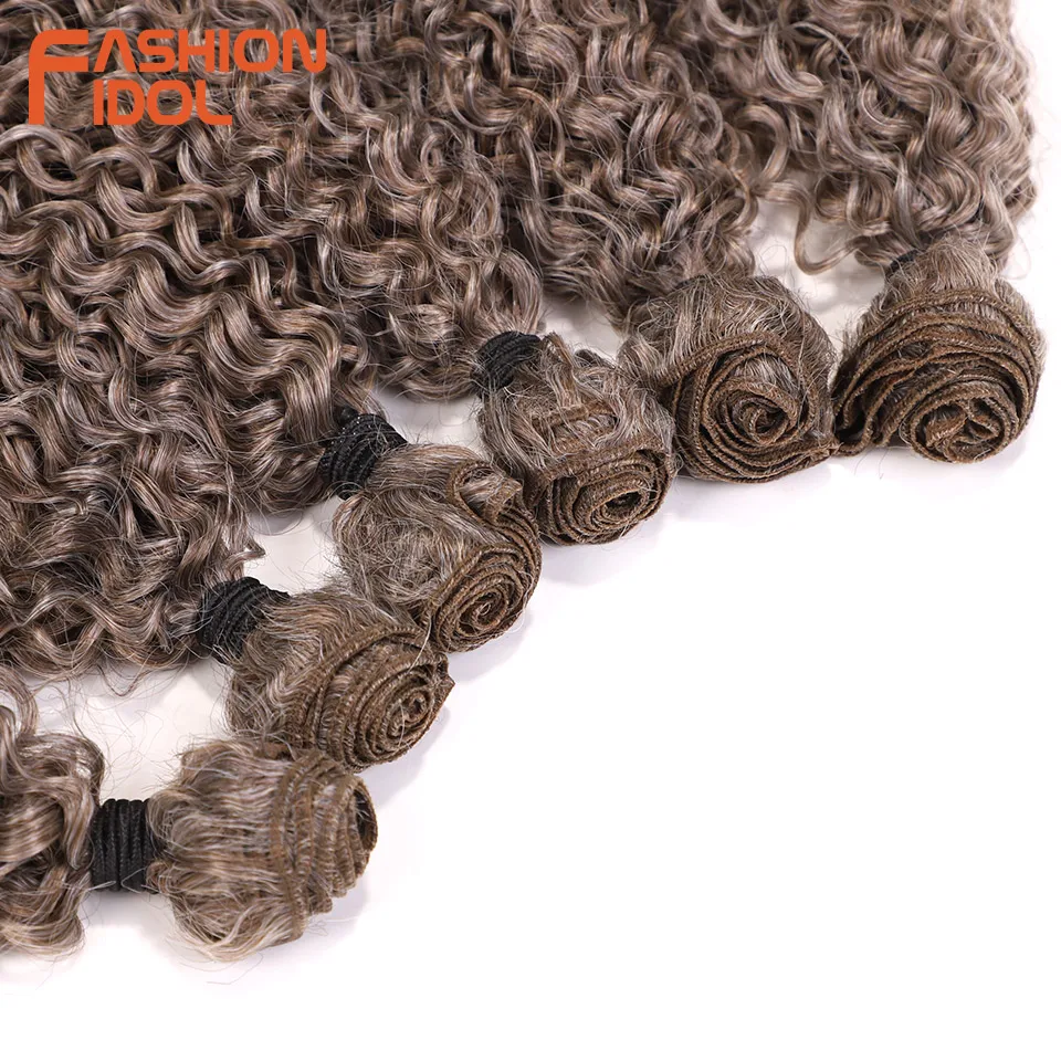 موضة المعبود 20-24 بوصة 6 قطعة 320 جرام الأفرو غريب مجعد الشعر الاصطناعية نسج الشعر حزم ارتفاع درجة الحرارة الألياف براون وصلات شعر #4