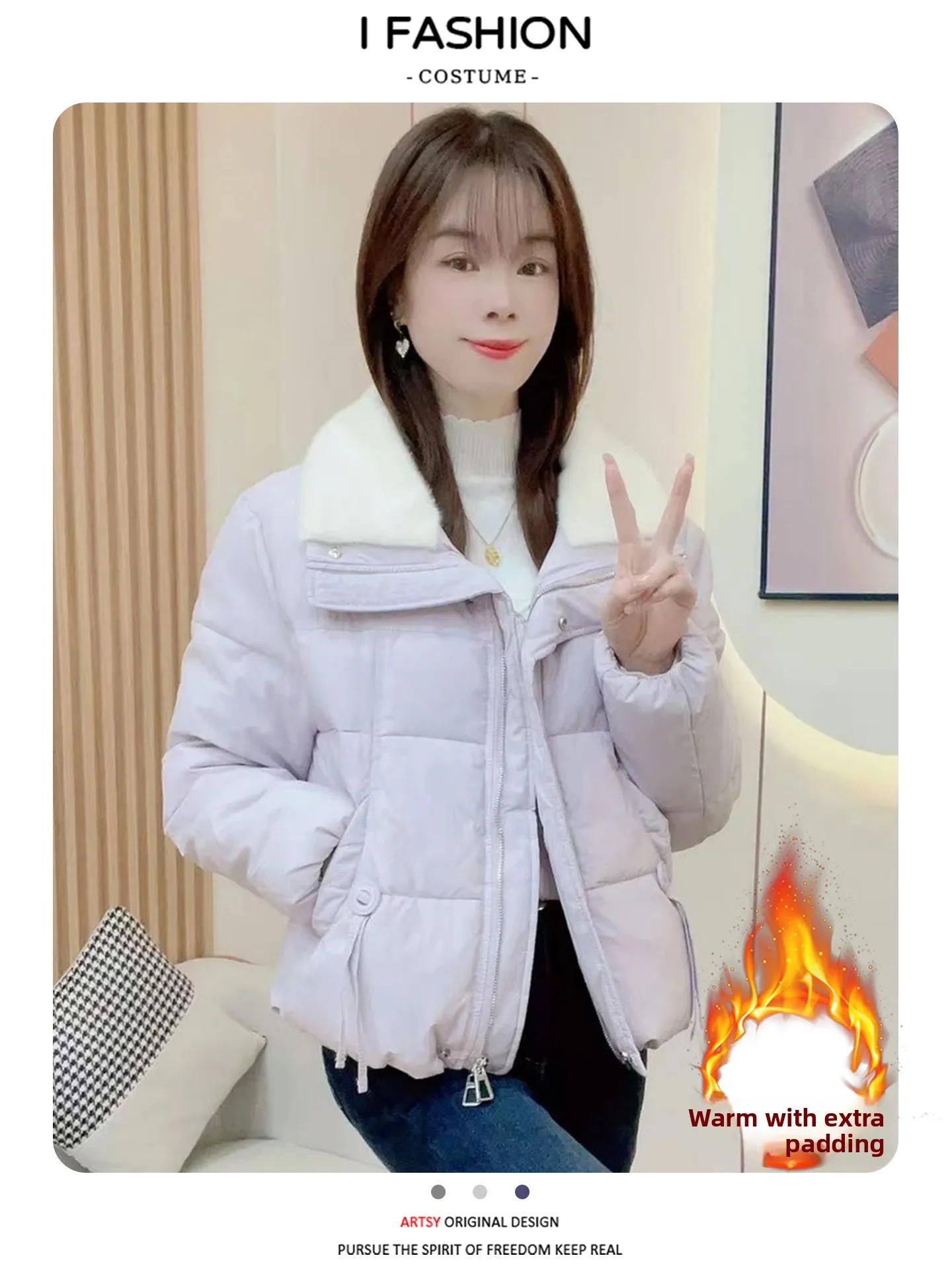 Damska kurtka zimowa Sli Thiened z bawełny, modna, ciepła, puszysta, podszyta, odzież wierzchnia w stylu koreańskim, zapinana na zamek.