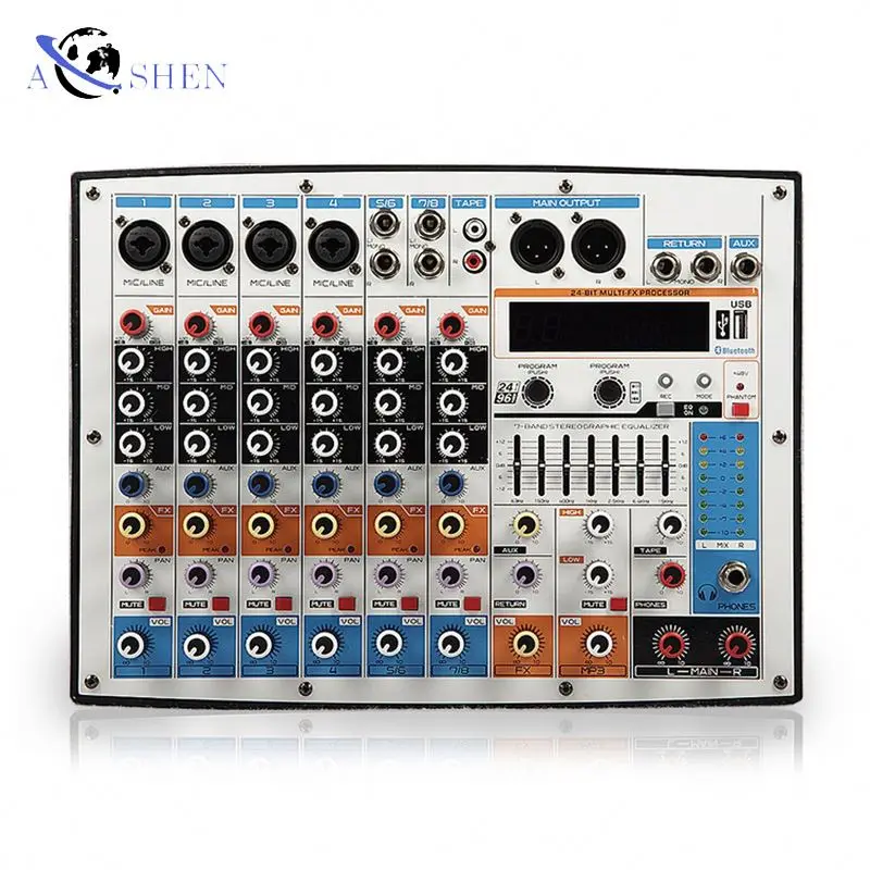 mini 8 channel audio mixer BT for dj studio live streaming record show stereo mixing console audio interface for studio monitors