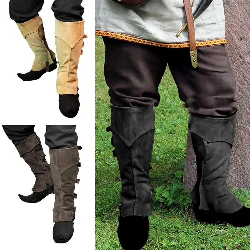 Pirate Boots Covers Faux Leather Steampunk Boots Medieval Renaissance Over The Shoe Black Accessories For Men And Women