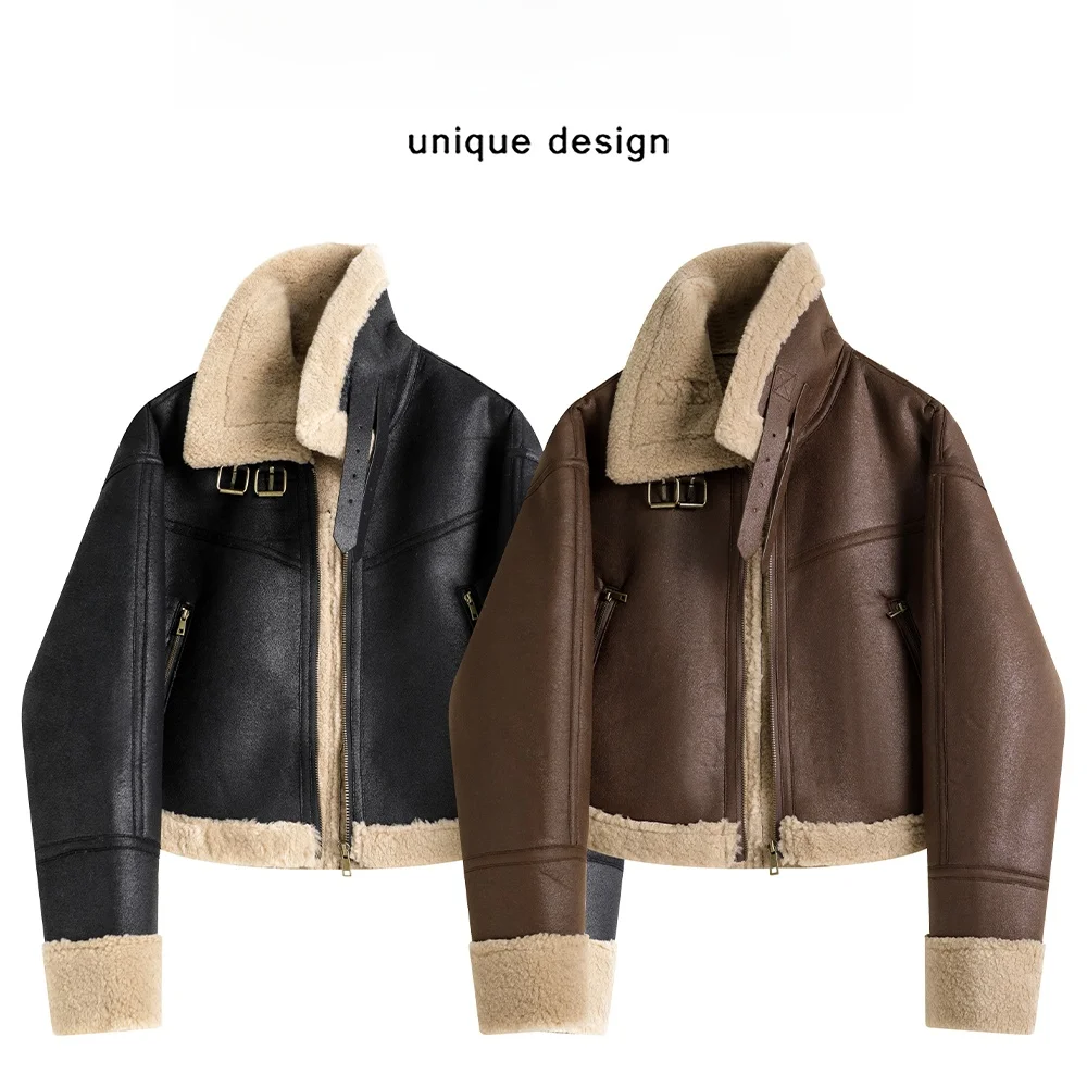 Xinmon da donna ort Thiened Fce foderato in pelliccia di agnello Jaet cappotto invernale colletto alla coreana chiusura con cerniera lungo cappotto ampio Sve