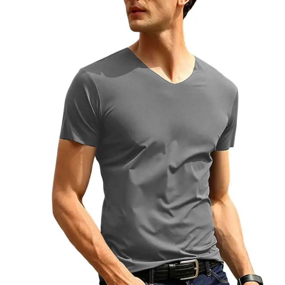 Men Brand Quality Cotton Short Sleeve Tshirt V Neck Fashion Slim Fit soild Tshirts Male Tops Tees