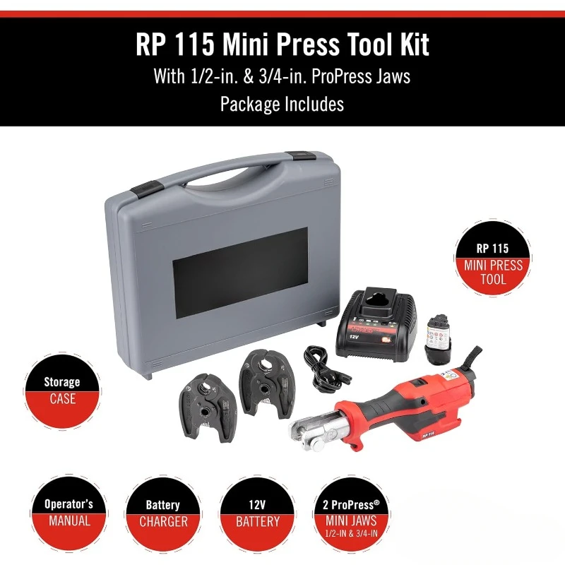 Model RP 115 Mini Press Tool and Battery Kit with 1/2