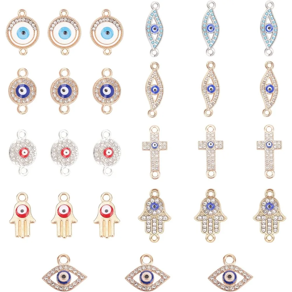 9 Style Evil Eye Connectors Link Charms Pendants 27pcs Rhinestone Enamel Evil Eye Demon Charm Connectors for DIY Halloween