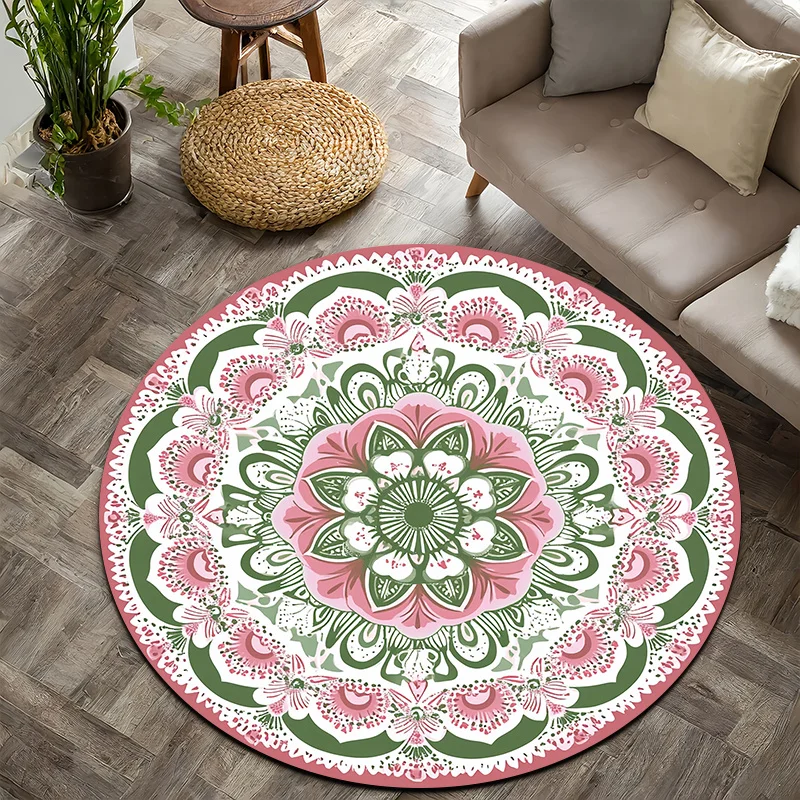 

Tantra in pink style Flannel-printed round floor mats are slip-resistant Suitable for living room bedroom terrace garden carpets