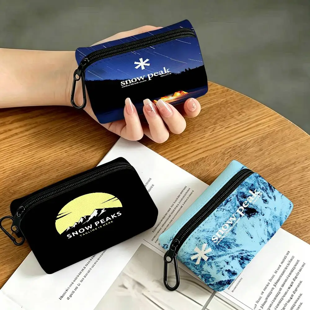 Fashion Cool S-Snow P-Peak Logo Mini Hanging Oxford Cloth Coin Bag Durable Zipper Key Card Pouch With Carabiner