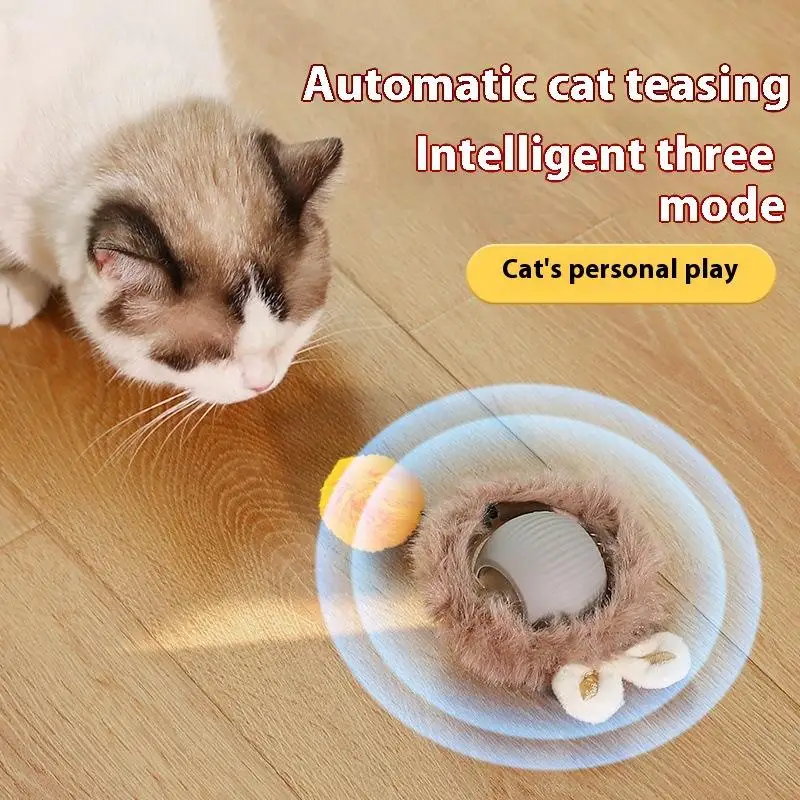 Interactive Cat Toy Intelligent Electric Automatic Rolling USB Rechargeable with Rope Sound Making Toy Ball Kitty Pet Toys