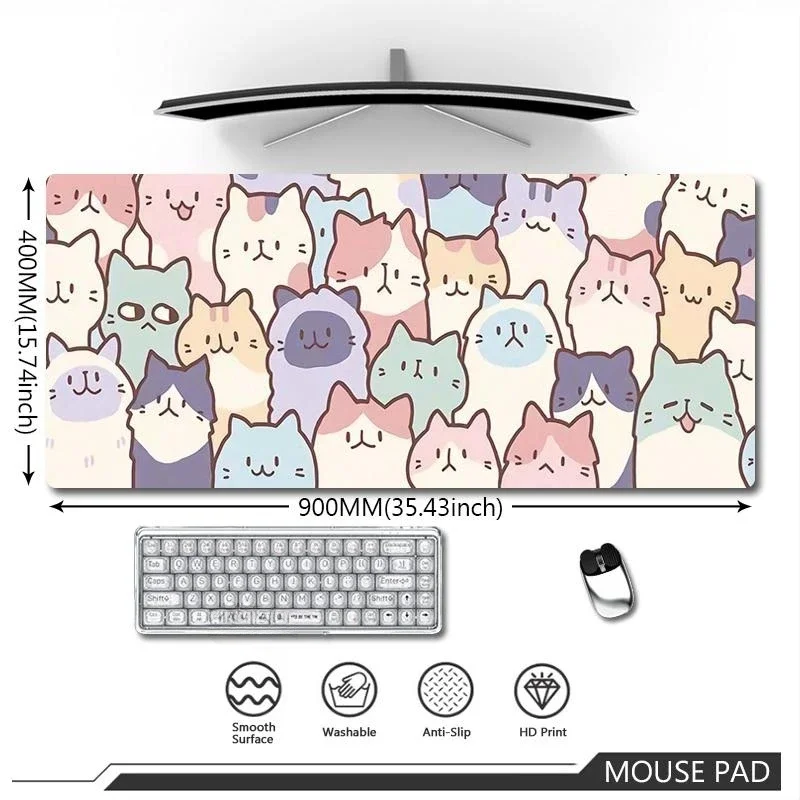 Cute Japan Cat Mouse Pad Large Gaming Mousepad XXL HD Computer Gamer Accessories Art Carpet Play Mats Anime Office Soft Desk Mat