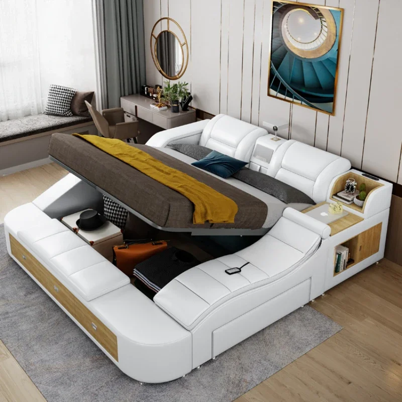 

Cute Storage Girl Double Bed Aesthetic King Master Luxury White Double Bed Modern Princess Letto Matrimoniale Bedroom Furniture