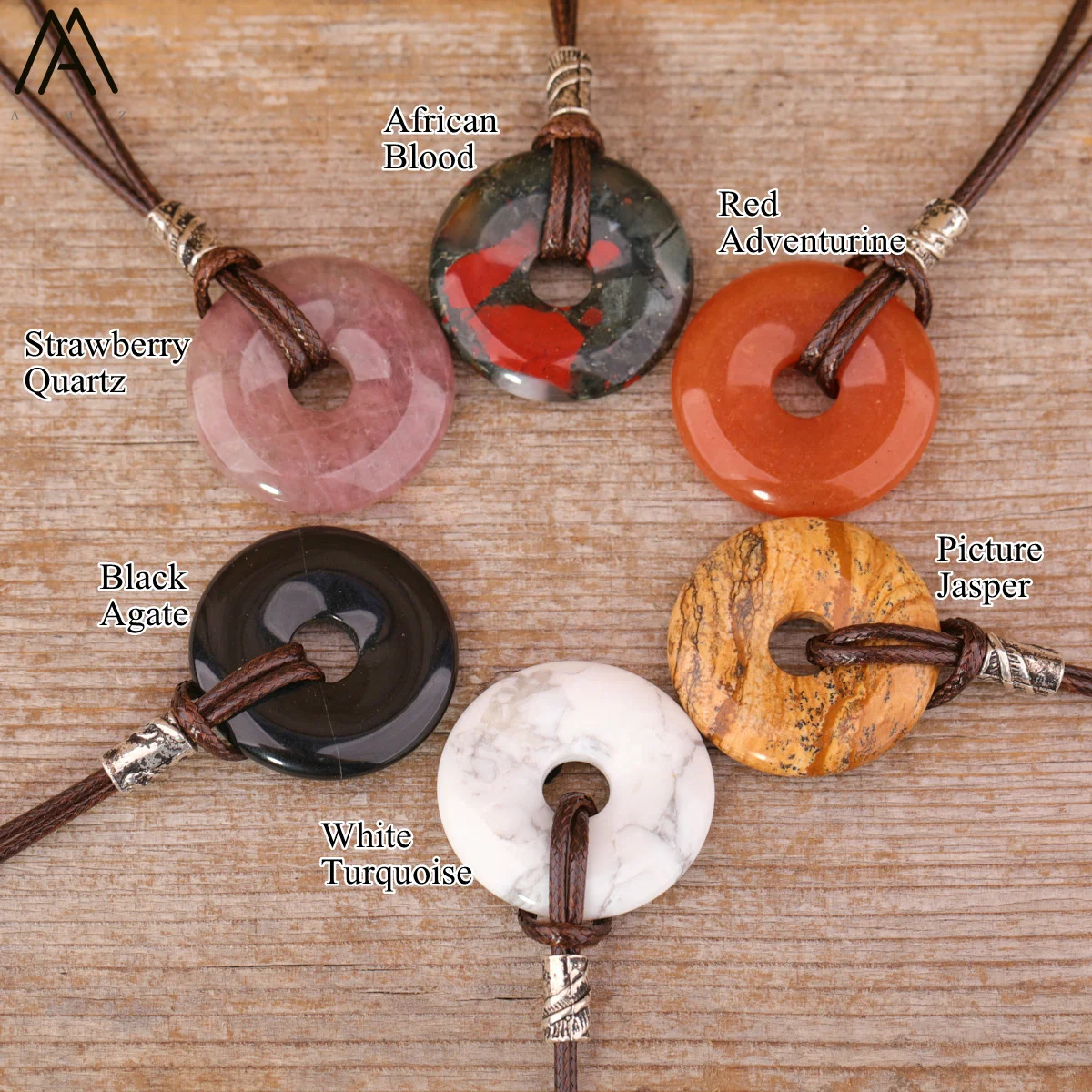 Healing Donut Kristall Anhänger Halskette Für Frauen Natürliche Amethyst Lapis Tiger Auge Stein Leder Halskette Mode Schmuck Bijoux – Detail 5