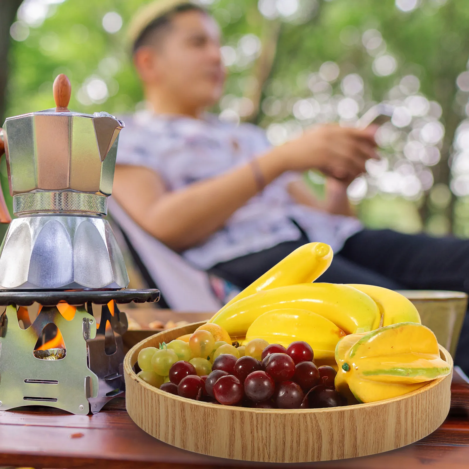 Food Snacks For Camping - صينية تقديم خشبية مستديرة طبيعية لتخزين