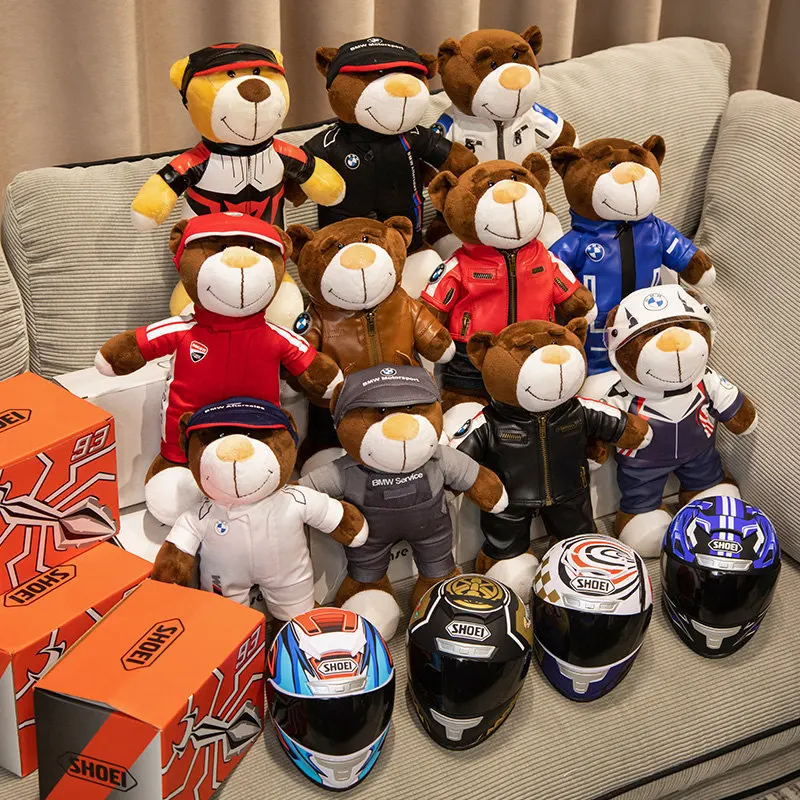 16cm Creative Cool Racing Bear Plush Toy Motorcycle Helmet Jacket Bear Doll Soft Plush Set Accessories Kids Boyfriend Gifts