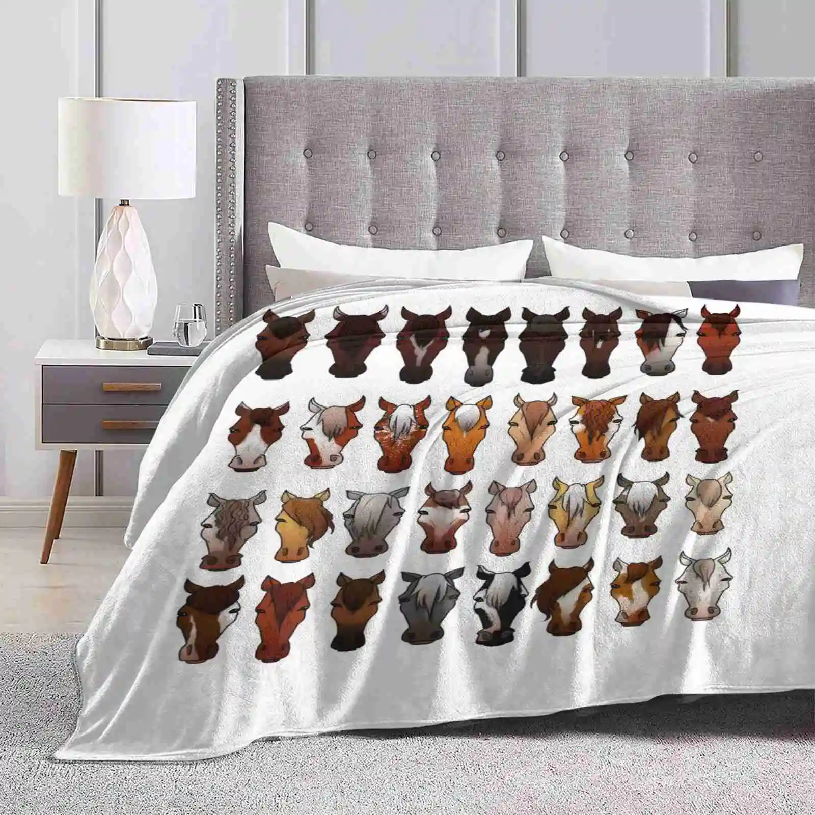 Horses Shaggy Throw Soft Warm Blanket Sofa/Bed/Travel Love Gifts Face Pattern Spots Hair Multiple Horses Cute Equestrian Pretty