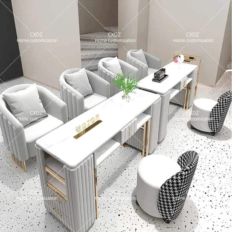 Nail Salon Manicure Table and Chair Set with Vacuum Cleaner Beauty Station Sofa Desk Combo for Professional Nail Art Studio
