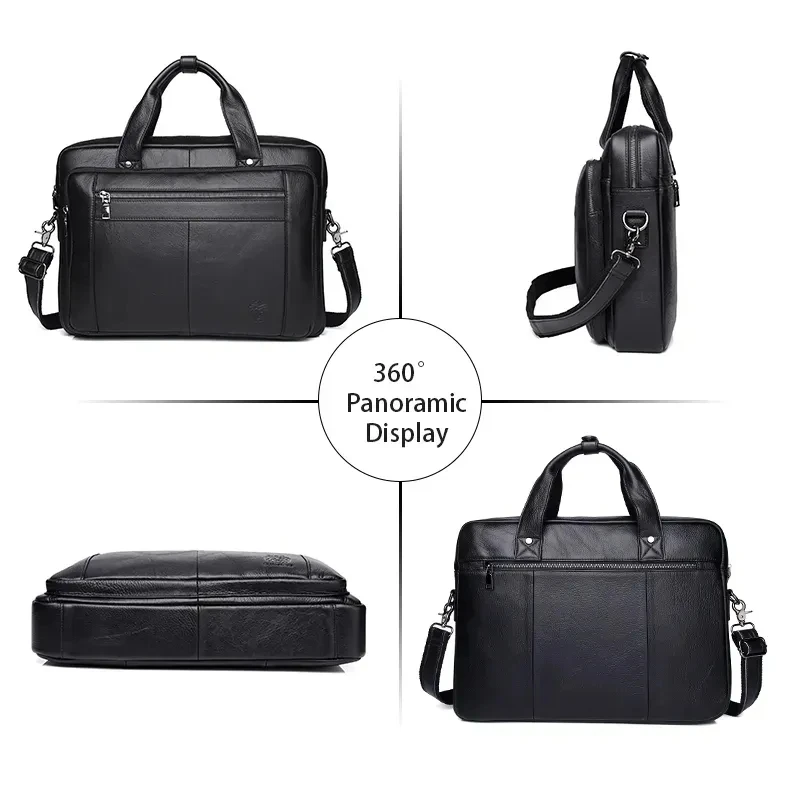 Brand Design 15.6 inch Genuine Leather Bussiness Briefcase Black Men Luxury Handbags Laptop Briefcase Bags Office Computer Bag