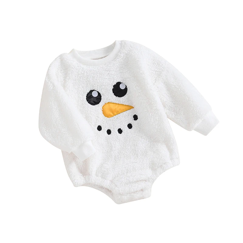 Baby Girl Boy Christmas Snowman Outfit 3 6 9 12 18 Month Fleece Long Sleeve Romper Bodysuit Fall Winter Clothes