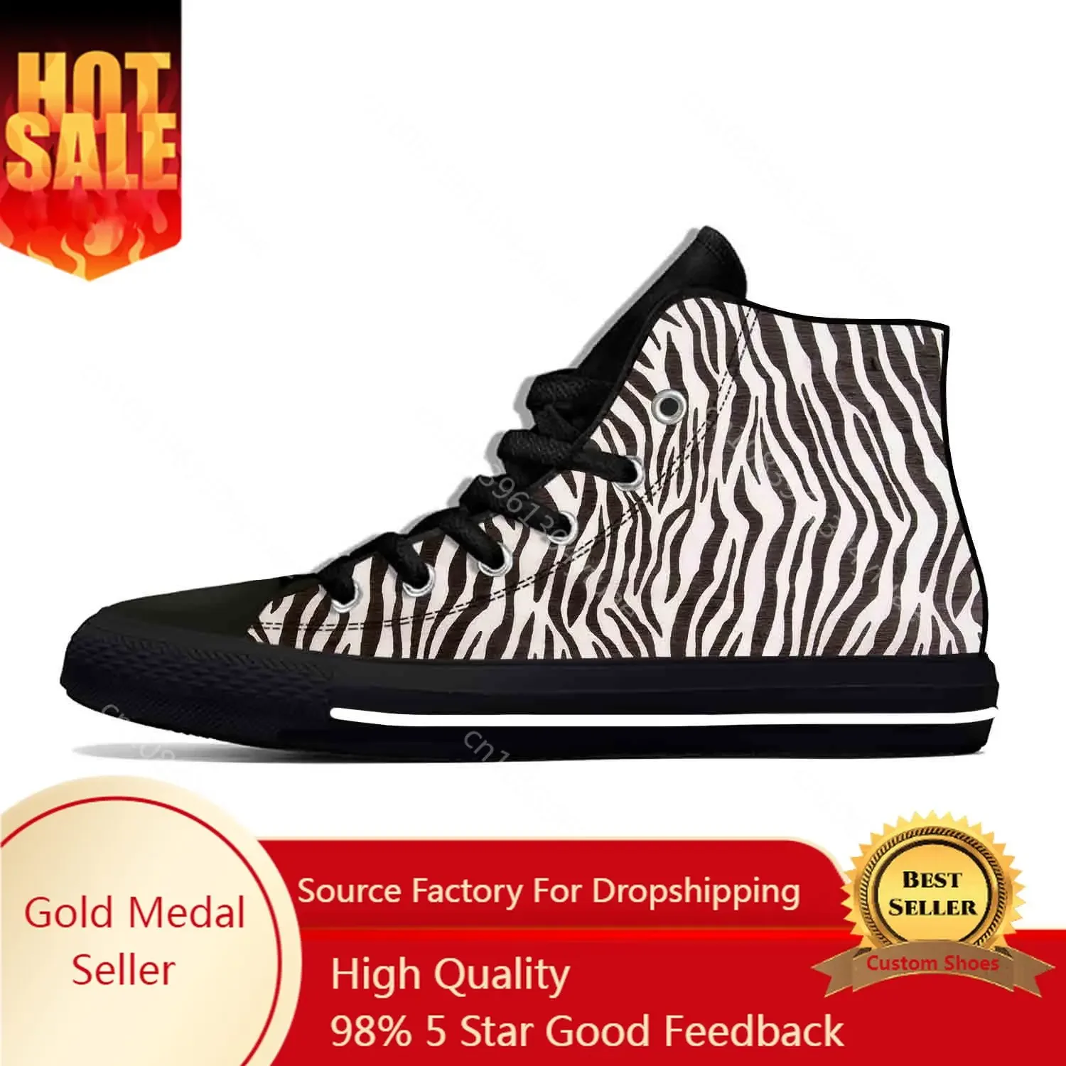 Animal Zebra Skin Stripe Pattern Fashion Popular Casual Cloth Shoes High Top Comfortable Breathable 3D Print Men Women Sneakers