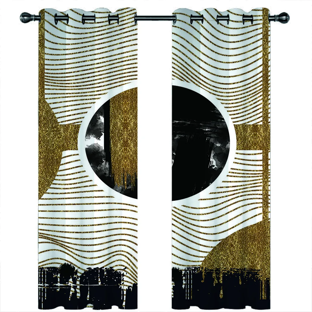 

HUANZHUANG шторы и занавески для гостиной черно-белые золотые линии Блэкаут шторы для спальни с принтом ушко