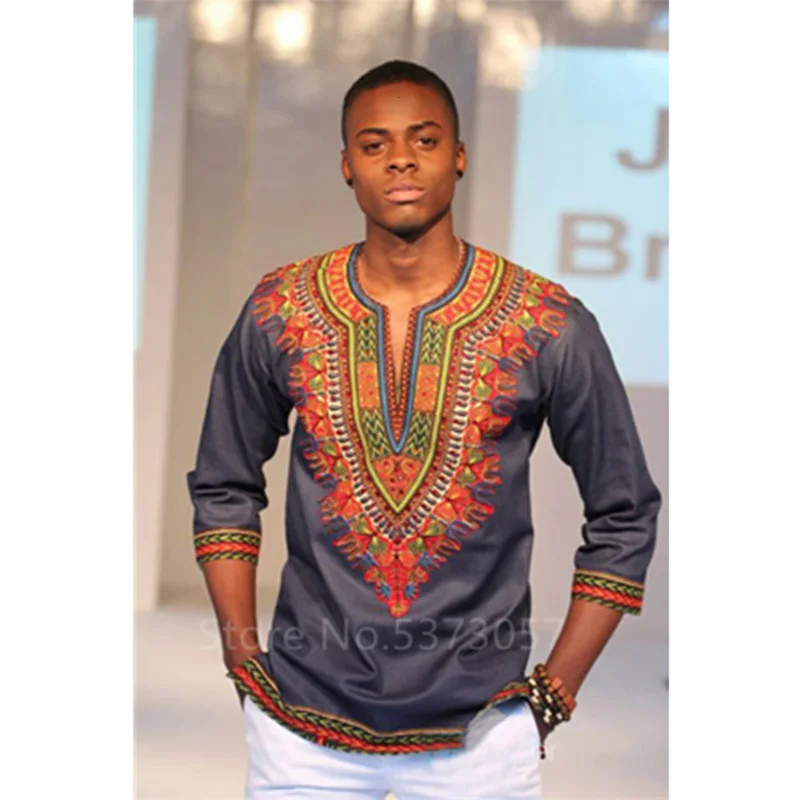 2022 New African Dresses for Men Rich Print Rich Print Bazin Tops Dashiki Ankara Dress Traditional Long Sleeve Clothing S-3XL