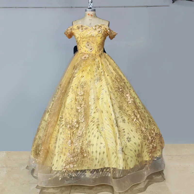 

Golden Wedding Dress, Fluffy Skirt, 2025 New Style, Art Exam, Solo, Student, Simple Performance Costume, Banquet Evening Dress