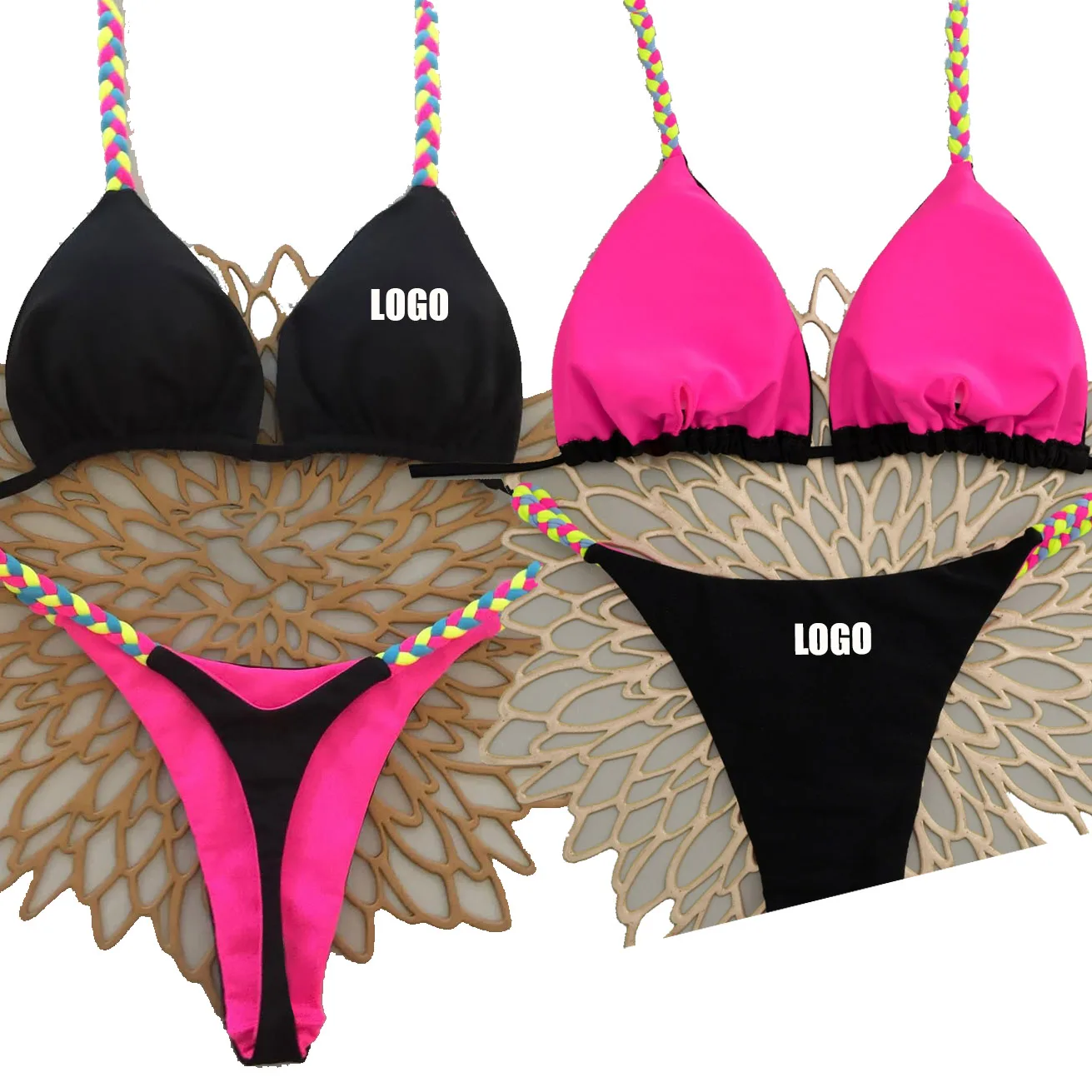 

Customized LOGO women's new three-point tight two-body bikini swimsuit gathers leopard print sexy bikini