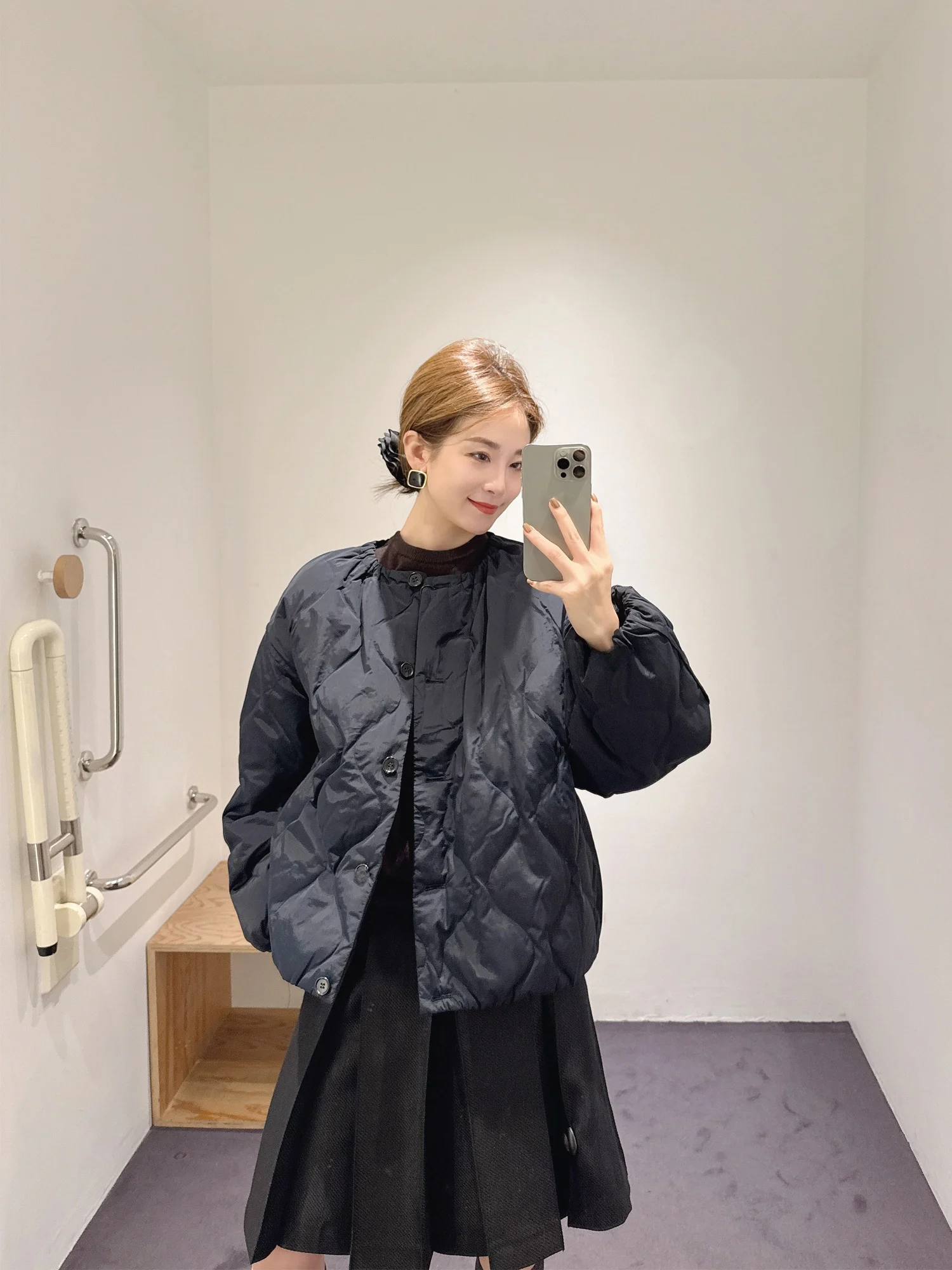 

Повседневная женская куртка-пуховик Cos-Sle с круглым вырезом, высококачественной строчкой, свободного кроя, теплая верхняя одежда, пуховое пальто с длинными рукавами