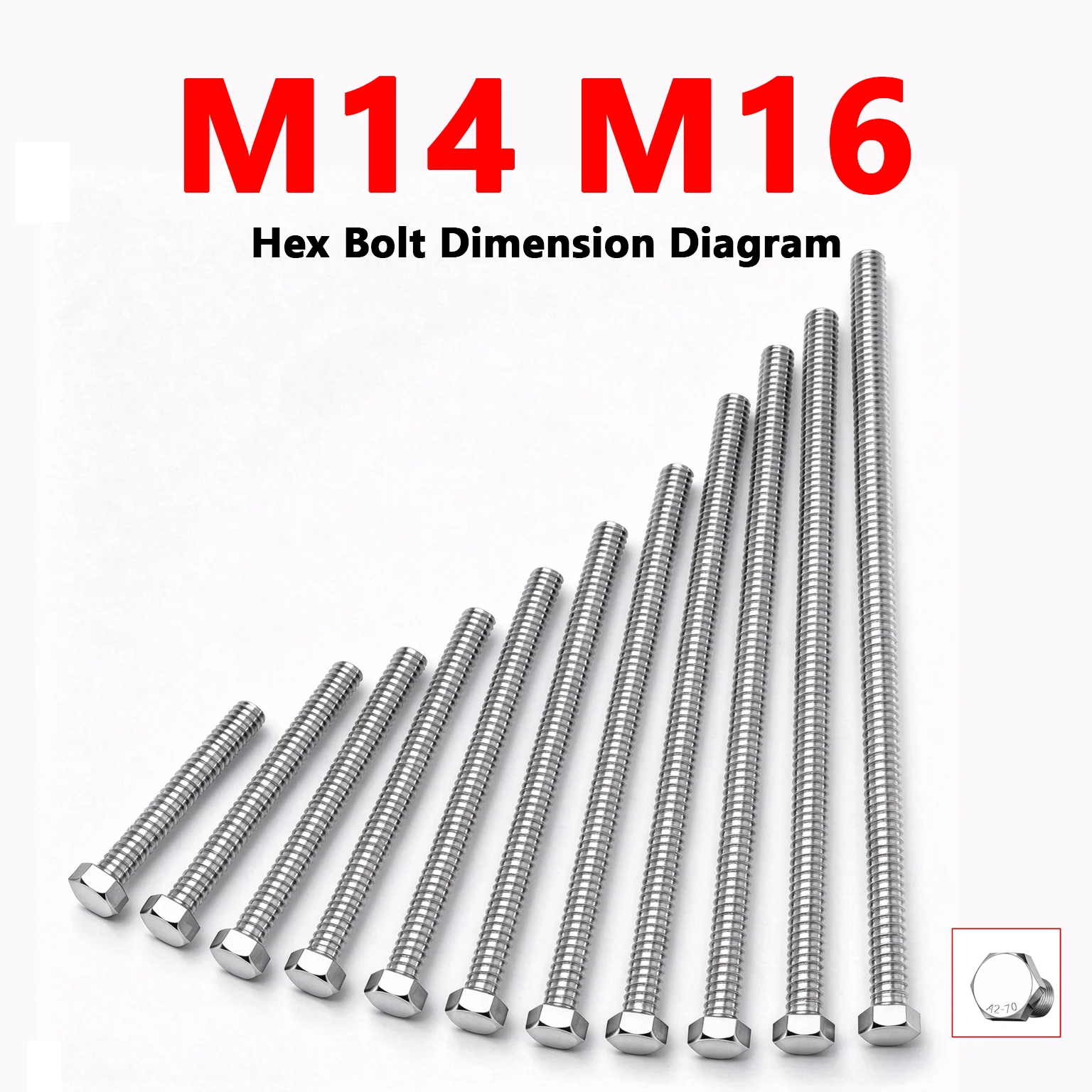 M14 M16 304 Stainless Steel Extra Long External Hexagon Head Screw DIN933 Metric Full Thread Hex Bolt A2-70 Fastener 1-8pcs