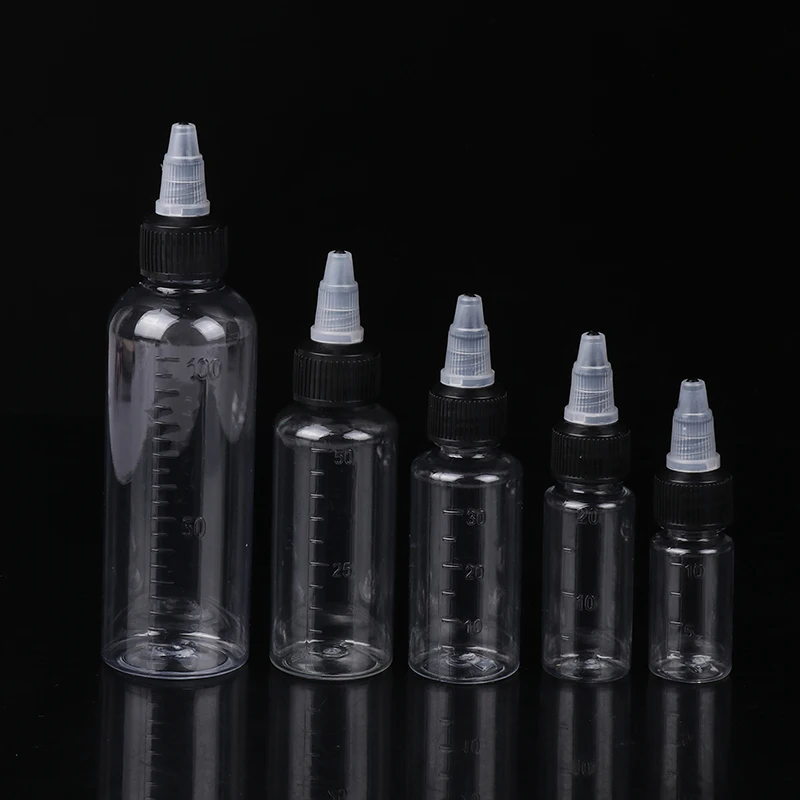PET โปร่งใสบีบ Dispensing ขวดสําเร็จการศึกษา 10/20/30/50/100ml ย้อมผมเติมสําหรับ Tattoo Pigment