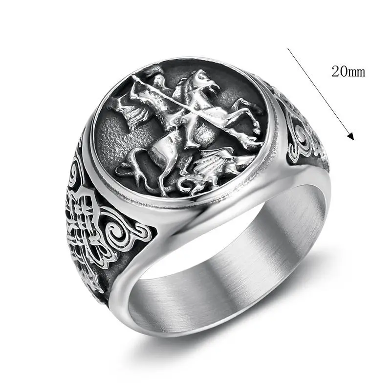 Megin D acciaio inossidabile titanio Hip Hop Punk Knight Saint George e the Dragon Band Rings for Men Women Gift Fashion Jewelry