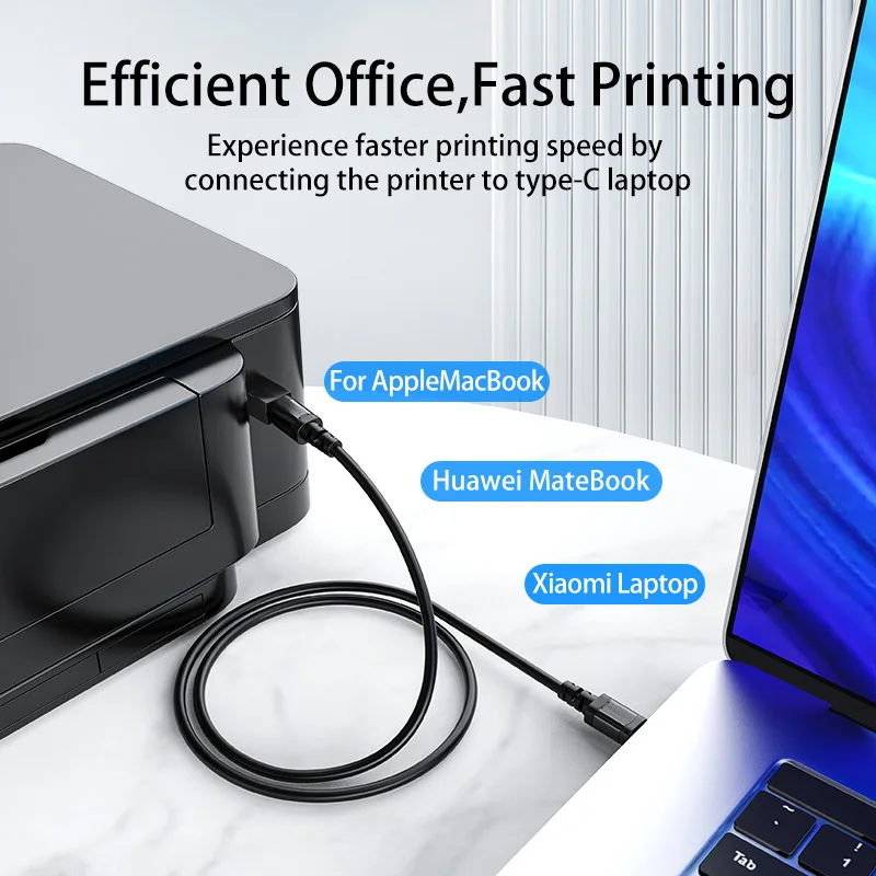 كابل طابعة Choseal USB B إلى USB C كابل طابعة USB C لأجهزة MacBook Pro/Air لـ HP Canon Dell Epson LexmarkXerox