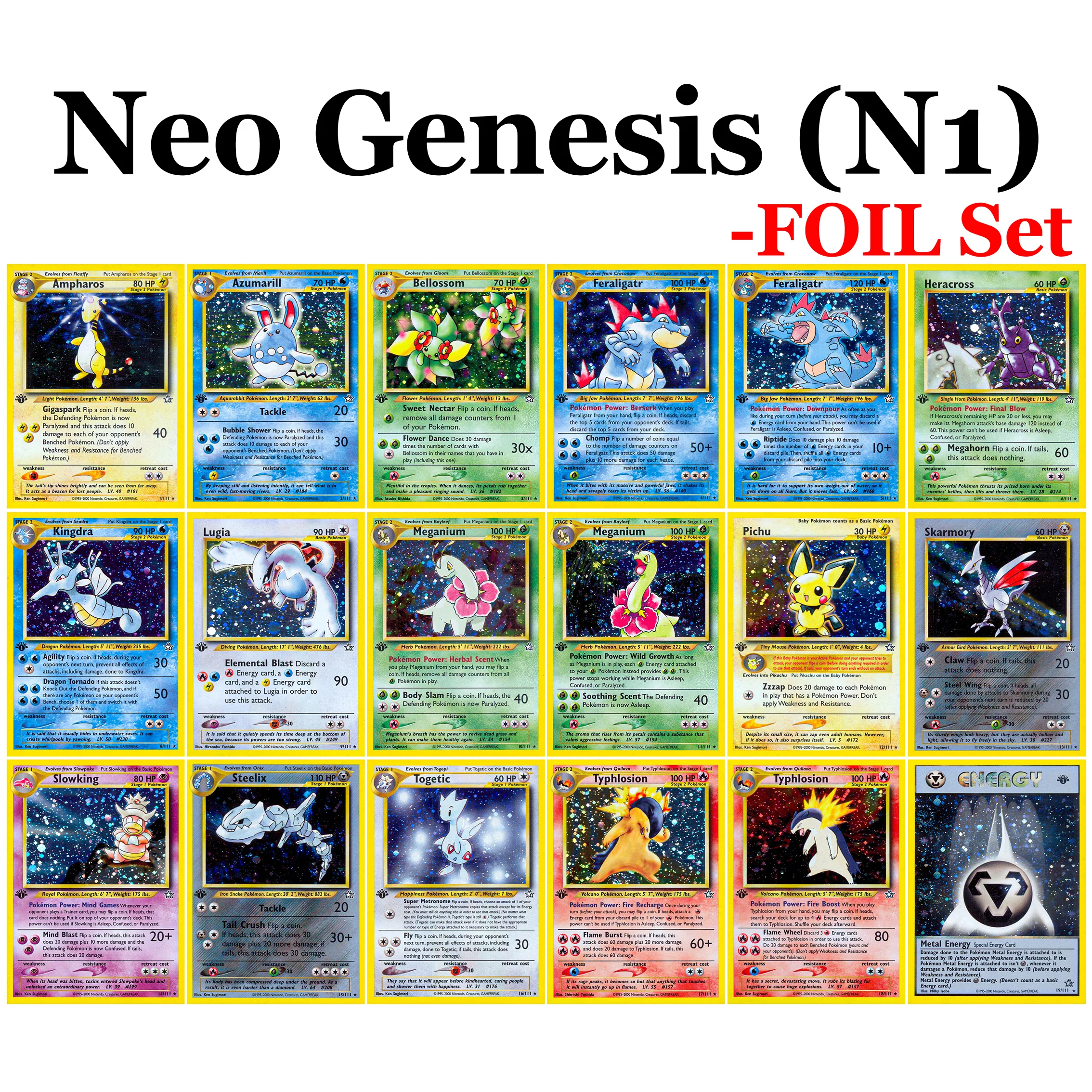 

PROXY PKM Cards NEO GENESIS Set Rare Foil Cleffa Kingdra Lugia PTCG Game Collection Card