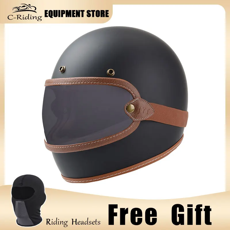 

Retro Electric Motorcycle Helmets Locomotive Japanese Scoop Helmet Glass Fiber Reinforced Full Face Helmet For All Season