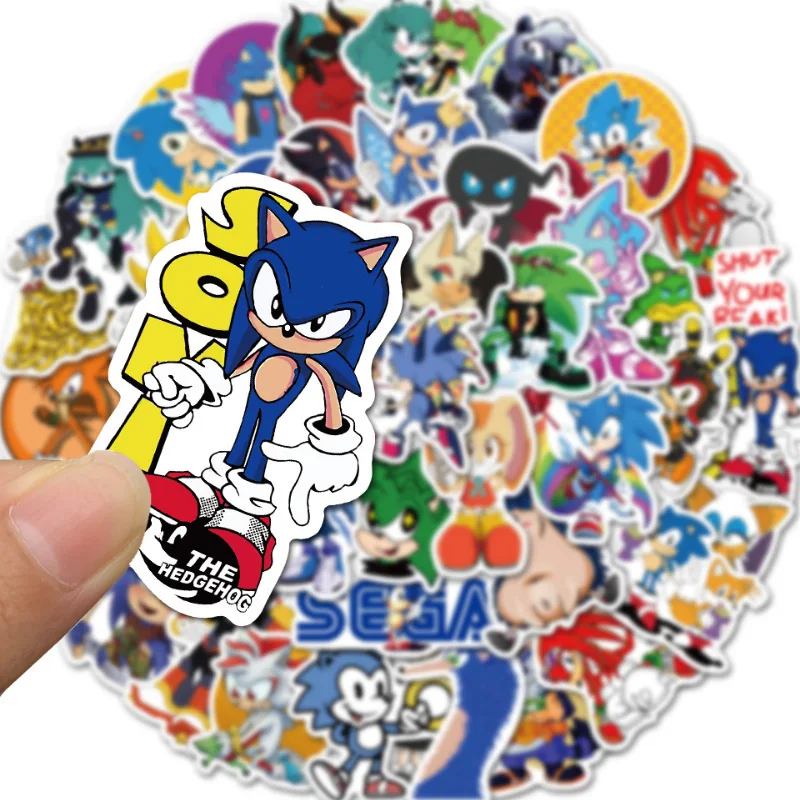 50 pezzi/set adesivi sonici cartoni animati riccio giocattoli anime adesivo graffiti cartoni animati per bagagli portatili bottiglia d\'acqua