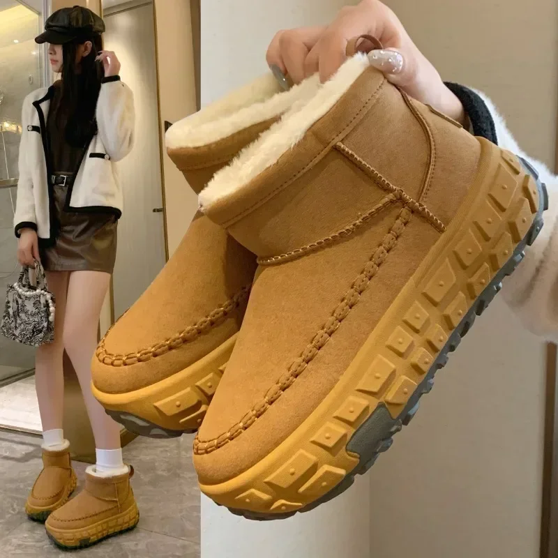 

Women's Winter Snow Boots Solid Color Shallow Fashion Platform Shoes Round Head Middle Follow Keep Warm Botines Para Mujeres