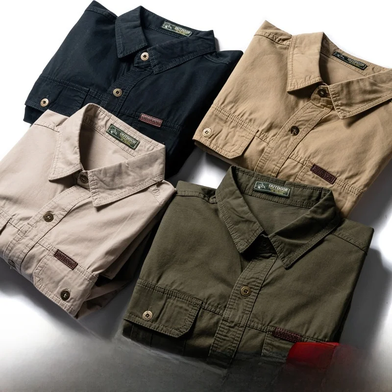 

American Sle Hard Wind! Waed! Pure Cotton Workwear Casual Long Sve irt Men's Faion Urban Youth Stand Fit