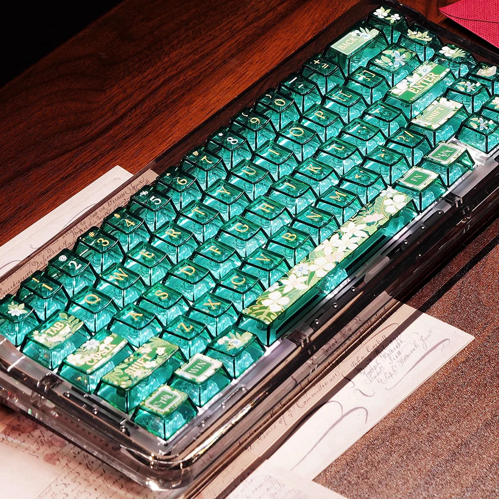 Ode To Spring Keycaps Simple Creative Green PBT PC Sublimation DIY Mechanical Keyboard Keycap 60 61 68 75 87 99 104 Accessories