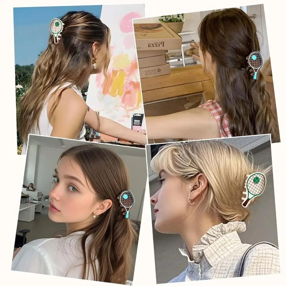 New Creative Tennis Shark Hair Clip Tennis Racket Shape Sports Hair Claw PVC Non Slip Hair Clamps for Women Girls view 6