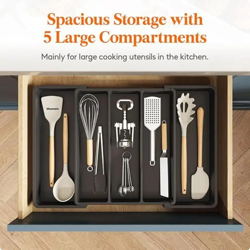 Expandable Cooking Utensil Tray Utensil Organizer For Kitchen Drawers Adjustable Cutlery Silverware Flatware Holder Kitchen Tool